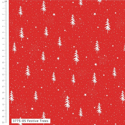 Craft Cotton Co. A-Roar A-Frost – Festive Trees Red by Susan Wheeler