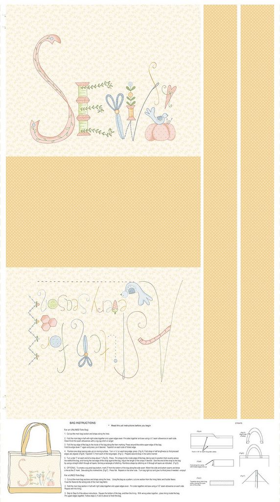 Marcus Fabrics A Stitch for Every Season ~ 24" CANVAS TOTE BAG PANEL C562079P  CREAM
